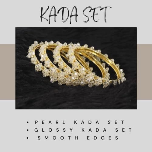 Image of NMII Stylish Pearls Beads Bangles Set For Women & Girls | Women's Bangles Bracelet | Metal Bangles Kada Set For Wedding, Party, Festival, Daily | Women's Fashion Jewellery- Set of 4
