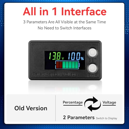 Image of DROK Waterproof Battery Monitor 12V 24V 36V 48V 72V Battery Meter 8-100V, Capacity Tester LCD Display Color Screen Backlight, Fit for Car Golf Cart RV Marine