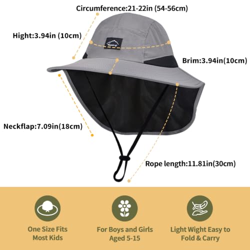 Image of ZOORON Kids Sun Hat with Neck Flap UPF 50+ UV Protection Wide Brim Breathable Fishing Safari Beach Summer Hat for Boys Girls