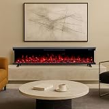 Modaliving Norfolk Series 3-Sided 1800W Electric Fireplace Heater, Recessed, Wall Mounted or Freestanding with Stand, Multi-Colour Flame Effect, Smartphone App and Remote Control (72 inch)