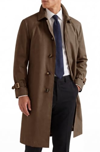 Image of Runcati Mens Trench Coat Single Breasted Notch Lapel Casual Belted Overcoat
