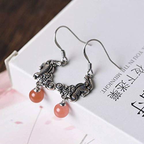 Boucles d'oreilles anti-allergie S925 style ethnique agate rouge - 2