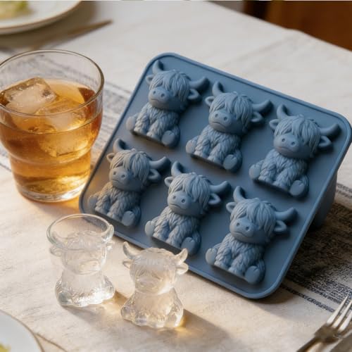 Highland Cow Ice Cube Tray, 3D Highland Cow Ice Cube Mold, 6 Cavity Food Grade Silicone Tray for Whiskey and Cocktails, Reusable Mini HighlandCow Gifts for Farmhouse Kitchen Accessories (1PCS) - Image 4