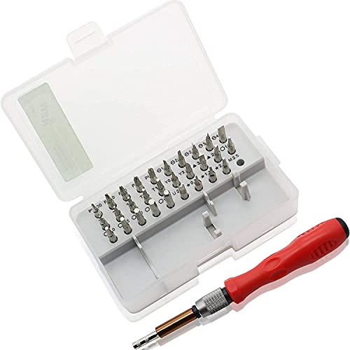Fairedear 32 en 1 petit jeu de tournevis et mini set de tournevis magnétiques - Kit d'outils de réparation fonctionnel de précision 30 bits pour lunettes, téléphone, ordinateur portable, PS4 Red Cover