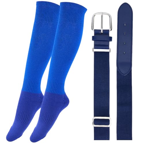 CALFOVERA Conjunto de Calcetines Y Cinturón de Béisbol Elite Team Sport, de Poliéster Elástico, de Cuero Sintético, Ajustable, con Cierre de Aleación, para Jóvenes Y Adultos (Azul)