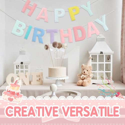 Image of Mindsoft Felt Happy Birthday Garland Rainbow Banner Reusable Happy Birthday Sign Party Supply for Party Decor (Pastel,Normal)