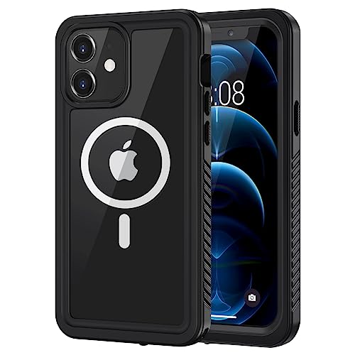 Lanhiem for iPhone 12 Magnetic Case, [Compatible with MagSafe] IP68 Waterproof Dustproof Case with Built-in Screen Protector, Full Body Shockproof Protective Phone Cover for iPhone 12 6.1 inch -Black