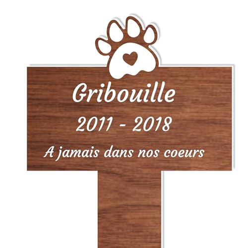 Piquet Plaque Funéraire Commémoratif Personnalisé - Bois - Inter funéraire pour Chat, Chien - Souvenir pour Animaux - Piquet Plaque Funéraire Animaux - Textes Personnalisables (Patte)