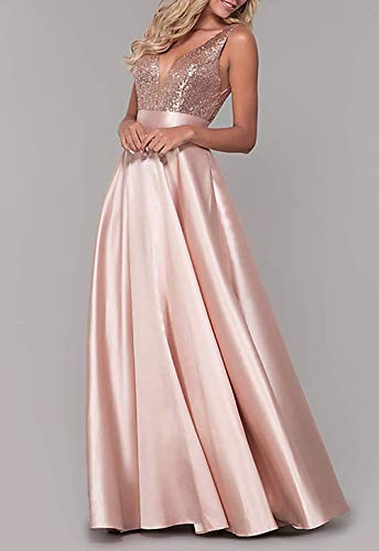 Bigfanshu Womens Dresses Vestido de noite Explosion Models com lantejoulas ouro rosa vestido de bail