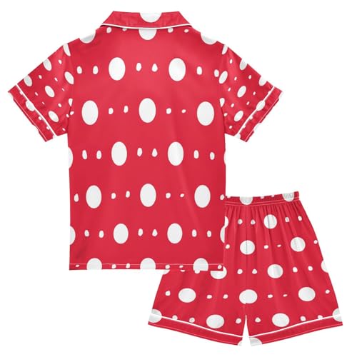 ALAZA Fashion Red Polka Dot Satin Pajamas Set Short Sleeve Button Down Sleepwear Summer Pjs 2 Piece2