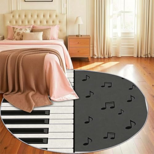 Tapis rond piano poil ras tapis salon 3D notes de musique lavable
