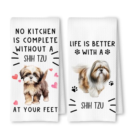 ArtisaEura Shih Tzu Gifts Kitchen Towels, Shih Tzu Dog Dish Tea Towels for Kitchen Decor, Dog Lover Mom Dad Gifts Decorative Hand Towel, 16x24 Inches Set of 2