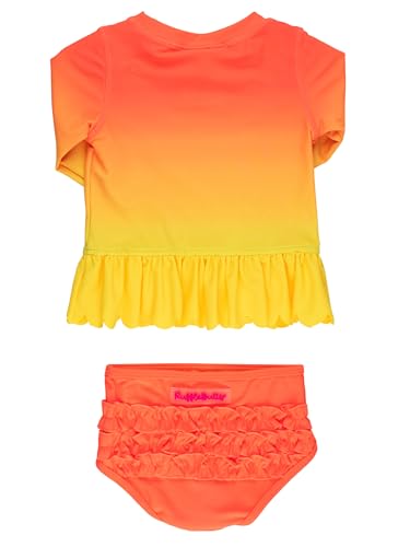 Image of RuffleButts Baby /Toddler Girls Scalloped Long Sleeve Rash Guard 2-Piece UPF50+ Sun Protected Swimsuit