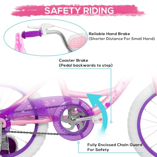 Image of WEIZE Girls Bike for 3-12 Years Old Kids, 14 16 20 Inch Kids Bike with Training Wheels, Streamers, Basket and Doll Seat, Children Bicycles with Coaster Brake, Multiple Colors