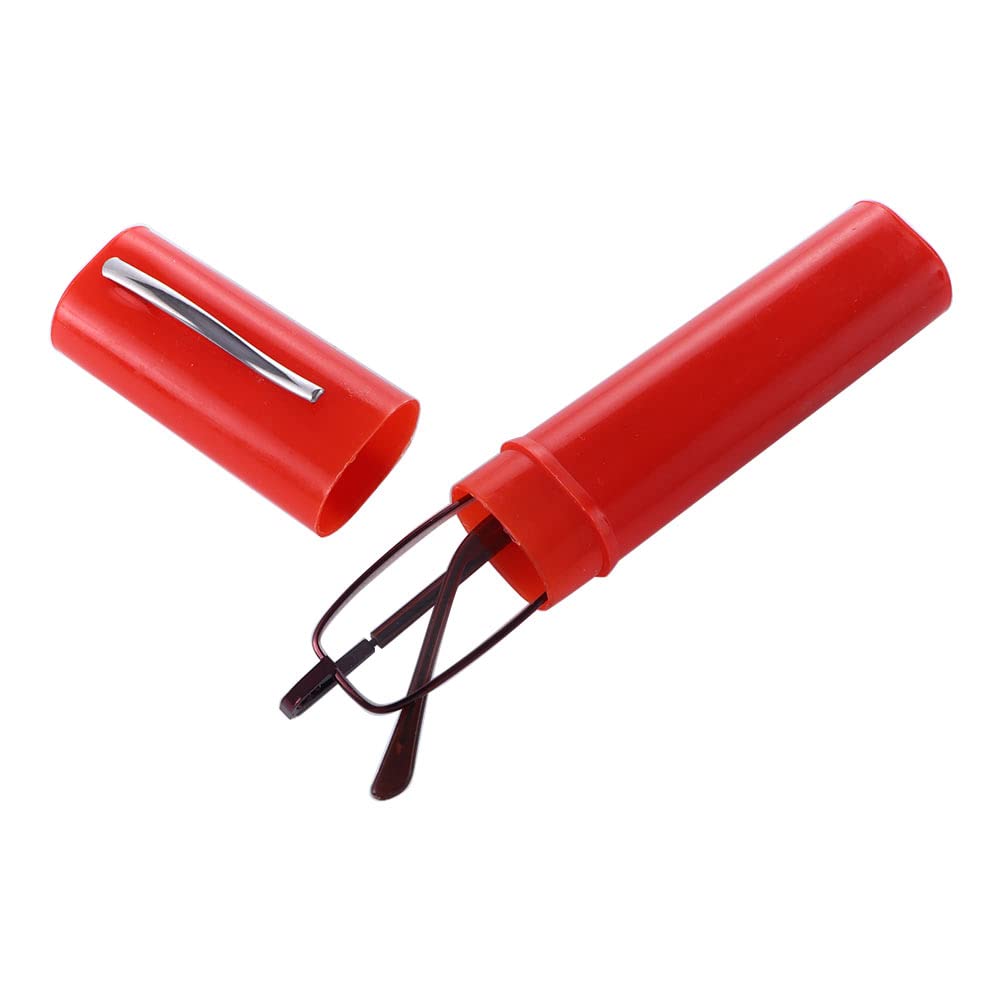Mini Slim Reading Glasses, Ultralight Portable Pocket Readers with Pen Clip Case Women Men Lightweight Frame Readers Hyperopia Glasses(+300,red)