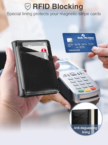 Miroddi Men's Wallet, Bifold Minimalist Wallets for Men, Leather Front Pocket Wallet, Credit Card Holder for Men, RFID Blocking Wallet, 9 Card Slots and 4 Storage Pockets, Carbon Black — view 5