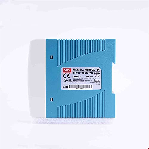 MW Mean Well Plastic Case MDR-20W-12/15/24/5V Ultra Slim Class I Single Output Industrial DIN Rail AC-DC Power Supply (MDR-20-24)