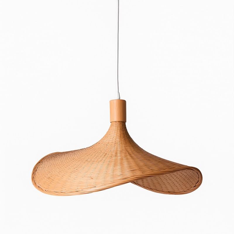 BARCELONA LED Lámpara Colgante de Mimbre y Bambú Bellas con Portalámparas de Madera, Estilo Nórdico Japonés Moderno Natural Industrial Clásico, E27, Techo InteriorÑÑ