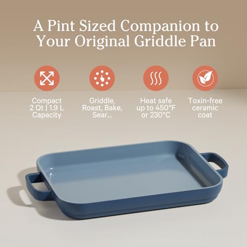 Image of Our Place Mini Griddle Pan | 9 inch (2 Qt) Nonstick Ceramic Griddle Pan for Stovetop & Oven | PFAS-Free, Oven-Safe up to 450F, Easy-Grip Handles | Blue Salt