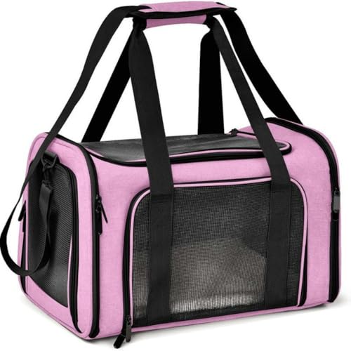 Large Cat Carrier Soft Sided Cat Carrier, Cat and Dog Carrier for Small and Medium Sized Feline Puppies up to 15lbs, Portable Kennel with Safety Zip (Pink)