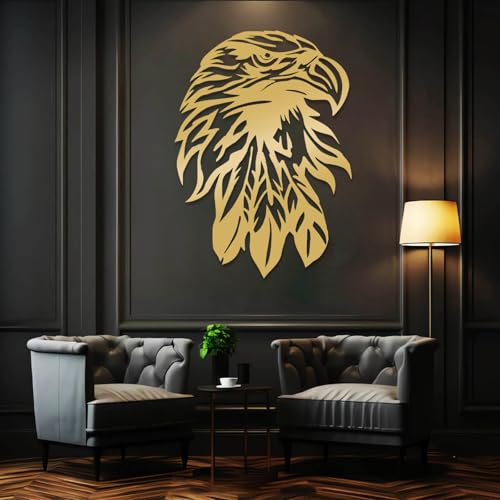 Decoración de Pared de Metal Minimalista Moderna con águila, pájaro, para Sala de Estar, Dormitorio, Regalo patriótico (Dorado, 135 x 97 cm)