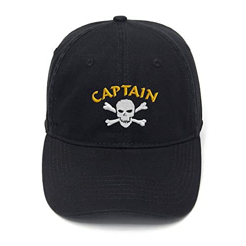 Cijia-Cijia Mens Baseball Caps Pirate Captain Embroidered Dad Hat Washed Cotton Hat (Black 7 3/8)