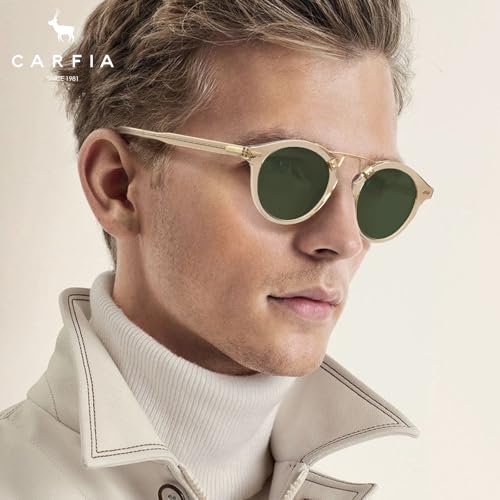 Image of CARFIA Small Face Acetate Polarized Sunglasses for Women UV Protection, Retro Double Bridge Eyewears Metal Brow Round Sunnies