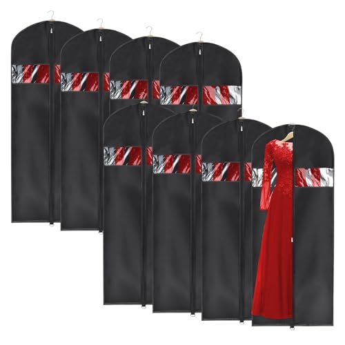 Image of Univivi Garment Bag 60 inch Lightweight Suit Bags for Closet Storage, 8 Pack Garment Bag for Dresses Long with Zipper and Eye-Hole Carry Handles for Folding for Tuxedos Coats Dresses, Black