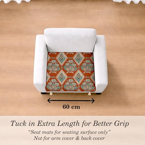 Image of Cloth Fusion Quilted Sofa Cover Seat Mat 1 Seater, Diamond Trellis | Reversible Jaipuri Print, 60 cm, Seat Cover Only, Decorative Tassel Edging With A Spare, Easy Tuck-In Hold, Not Anti-Slip