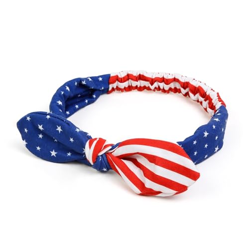 Huachi American Flag Headbands with Patriotic USA Bows for Women - 4th of July Wide Red White and Blue Knotted Bow Hair Bands and Turban Wrap Accessories