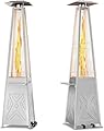 42,000 Patio Heater with Beverage Shelf, Pyramid Outdoor Patio Heater with Cover, Quartz Glass Tube Stainless Steel Propane Heater with Wheels & Ground Spike