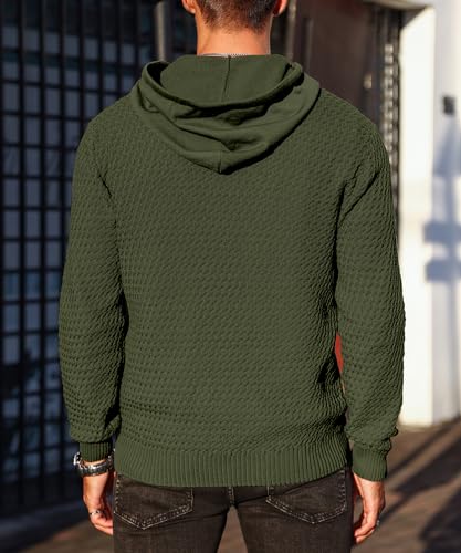 Kaviana Men'S Hooded Sweatshirt Hoddie Solid Knitted Pullover Long Sleeve Casual Sweater Army Green thumb #1