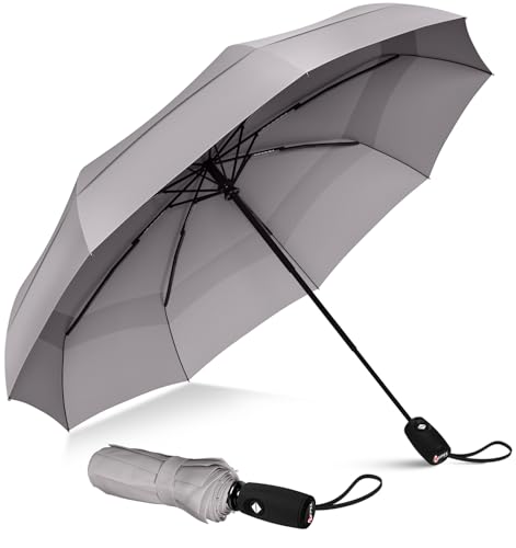 Repel Umbrella Windproof Auto Folding Travel Umbrella - Withstands Winds up to 85MPH, For Rain and Sun – Strong, Compact, Durable, Light & Portable For Women & Men, Fits Backpack & Cars - Gray