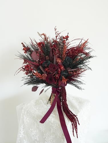 Bouquet de boda preservado Black/Red Pampas 9in miniatura 3