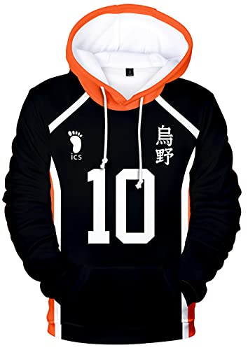 YIMIAO Impresión 3D Sudadera con Capucha Haikyuu Anime Patrón Casual Deportiva para Hombres Mujeres Mangas largas Cordón Volleyball Junior Karasuno High School Pullover(M)