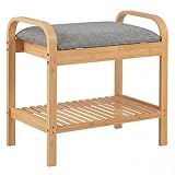 Giantex Small Entryway Bench with Storage, 2-Tier Bamboo Shoe Rack Bench with Flip Top Storage Space and Padded Cushion, Shoe Organizer for Entryway, Living Room, Hallway, Bedroom,Natural