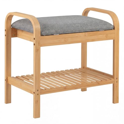 Giantex Small Entryway Bench with Storage, 2-Tier Bamboo Shoe Rack