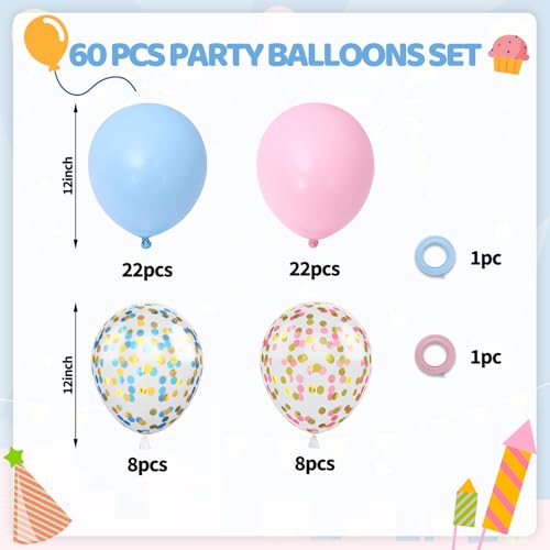 Image of Funhot Pink and Blue Balloon Set, 60PCS Gender Reveal Balloons, 12Inch Pastel Pink Blue Latex Balloons Confetti Balloons for Boys or Girls Birthday Baby Shower Wedding Gender Reveal Party Decorations
