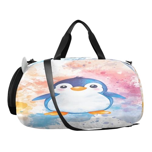 Blue Penguin Kids Travel Duffel Bag for Boys Girls Overnight Weekend Tote Bag with Shoes Compartment for Gym Sports Dance2