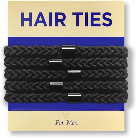 HAVHAF Braided Mens Hair Ties For Men - For Buns Curly Thick Dense Hair Elastic Hair Ties For Guys | No damage Crease Breakage Black 5 Count (Pack of 1)