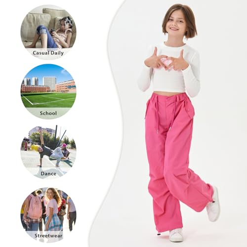 Image of Rolanko Parachute Pants for Girls Y2K Cargo Trousers with Pockets Harajuku Jogger Pants Kids 4-14 Years