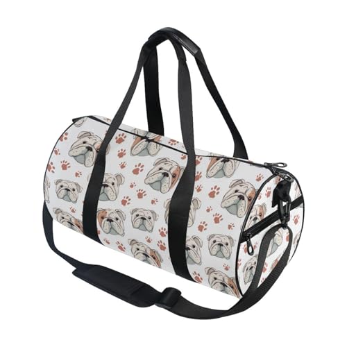 Sletend Cute Bulldog Sports Duffel Bag Stylish Barrel Gym Bag with Adjustable Shoulder Strap Full Print Polyester and Microfiber Leather Trim, Perfect for Gym Sports and Short Travels