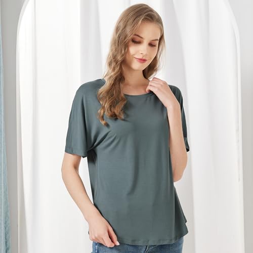 netdraw Women's Ultra Soft Bamboo Viscose Dolman Top Loose Fit Trendy Casual Lounge Short Sleeve Pajama Batwing T-Shirt3