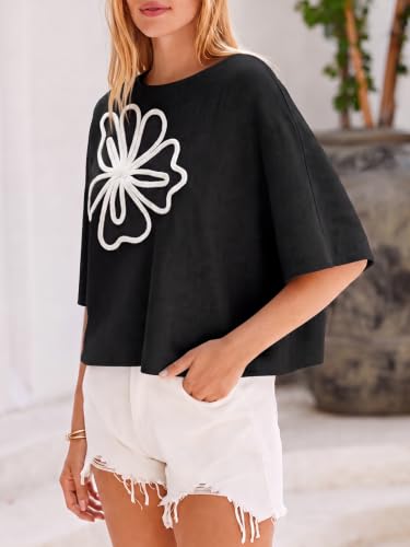 Image of Cicy Bell Womens Oversized Short Sleeve Sweaters Tops Knit Fall Pullovers