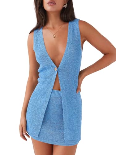 Conjunto de playa para mujer con chaleco de punto y minifalda Tankaneo