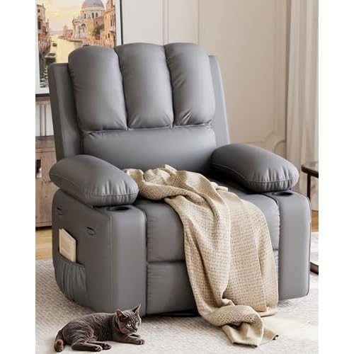 Garvee Oversized Extra Wide Recliner Chair, Manual Recliner for Adults, Faux PU Leather Chair with 1.5X Sponge Filling, for Nursery, Living Room, Bedr