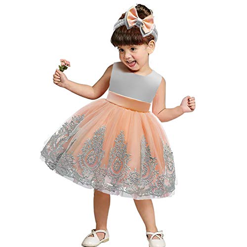 Cmmchaah Little Girls Christmas Dresses Kids Toddler Formal Easter Ball Gown Birthday Pageant Dress(Grey+Orange,100) #TOP4