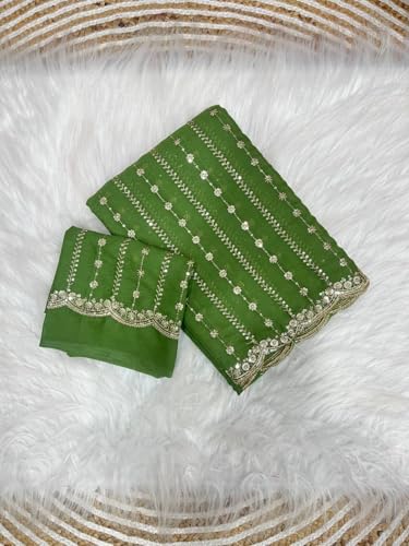 Image of RADHA Women's Embroidery Work Saree with Designer Border for Festive and Traditional Ethnic Drape Saree with Detailed Thread Style Pattern and Elegant Occasion Look