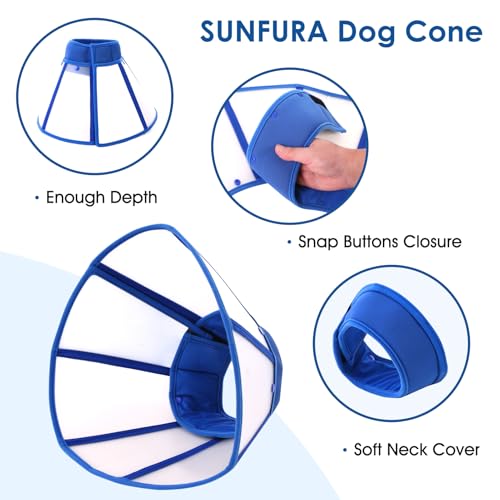 Image of Dog Cones for Small Dogs, Soft Cone for Dogs to Stop Licking, Transparent Dog Cone Collar After Surgery, Neck E-Collar Alternative for Wound Healing, Blue Small