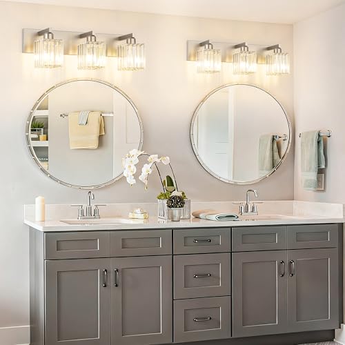 Image of Aipsun Brushed Nickel Vanity Light Bathroom Lighting Fixtures 3 Light Crystal Modern Bathroom Vanity Light (Exclude Bulb)